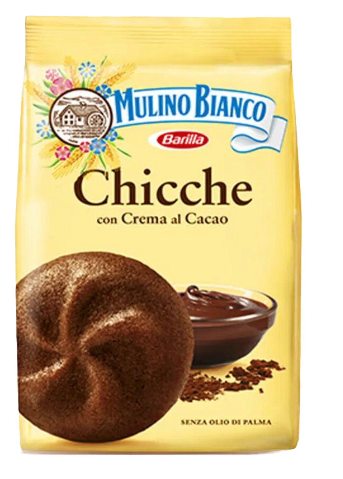 Packung Mulino Bianco Chicce Cacao – Italienische Kekse mit Schokoladencremefüllung.