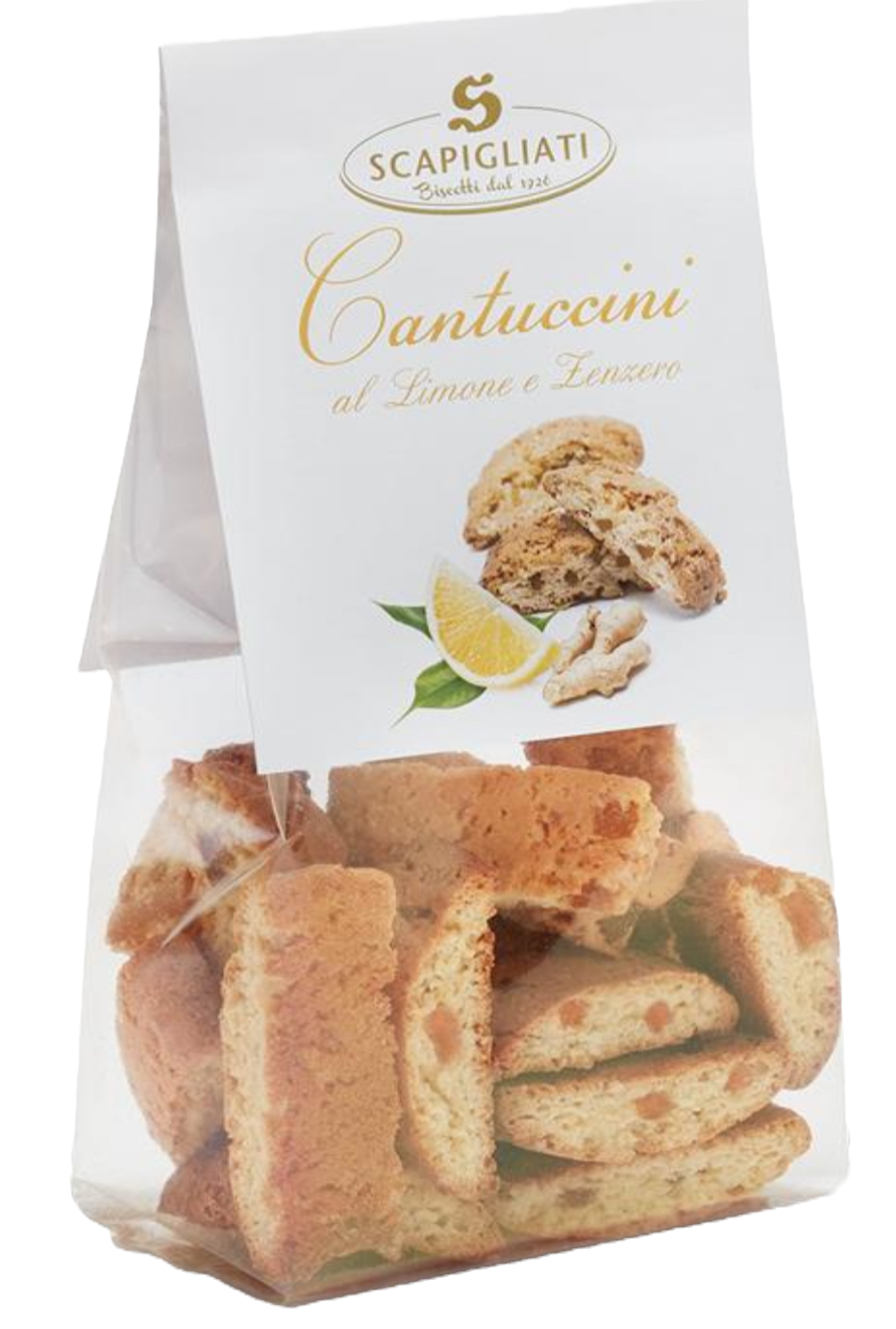 200g Packung Scapigliati Cantuccini mit Zitrone und Ingwer – italienisches Gebäck mit Limone e Zenzero.
