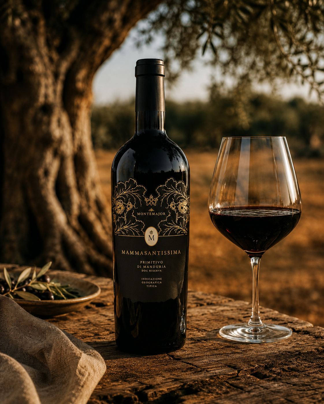 Flasche Mammasantissima Primitivo di Manduria DOC – Der monumentale Rotwein von Montemayor.