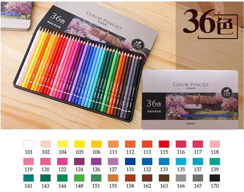 Miniatura: Deli Oil-Based Colored Pencils Set 24/36/48/72 Colors for Art & Drawing