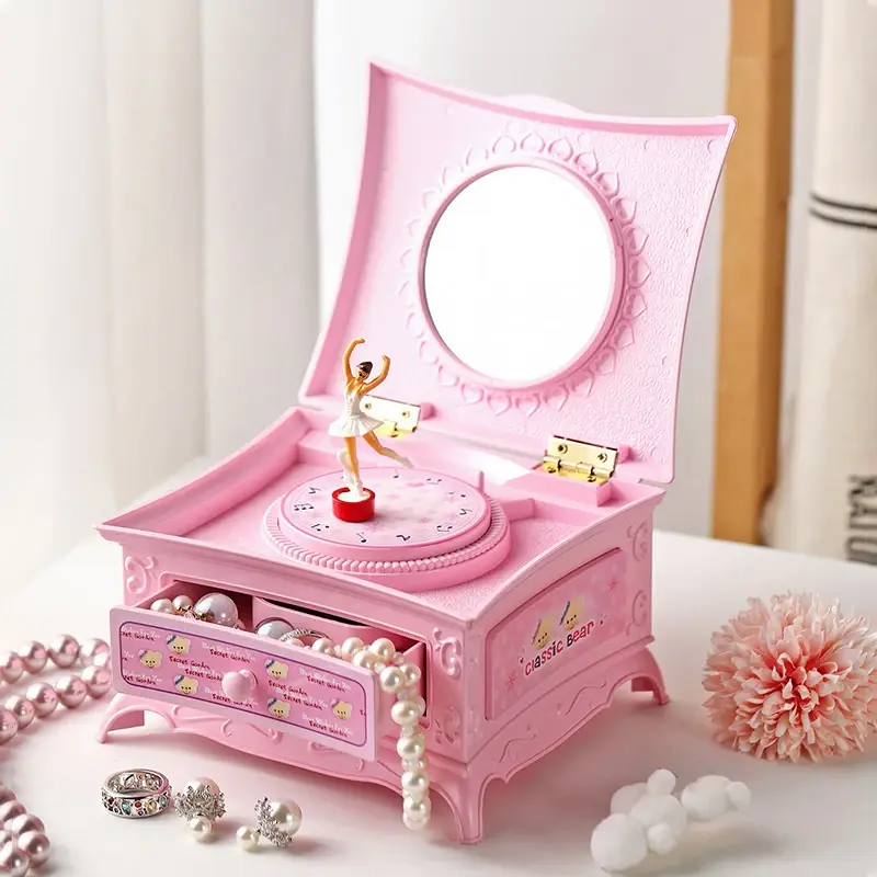 Прев'ю: Elegant Rotating Ballerina Music Box with Mirror & Organizer