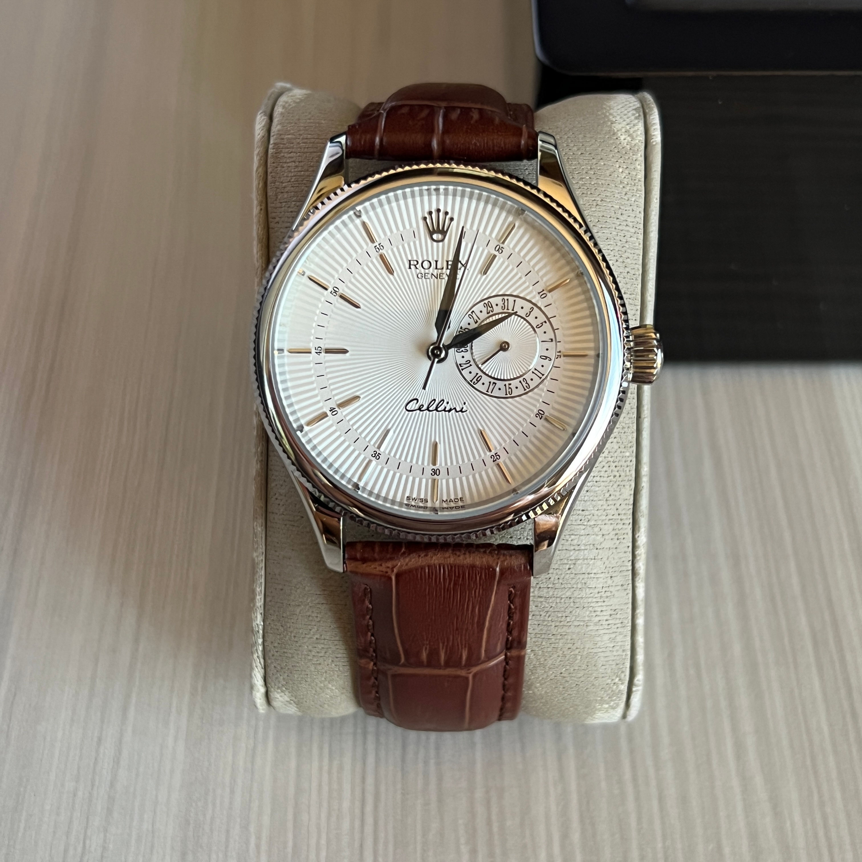 ROLEX CELLINI PRATA COURO 40MM