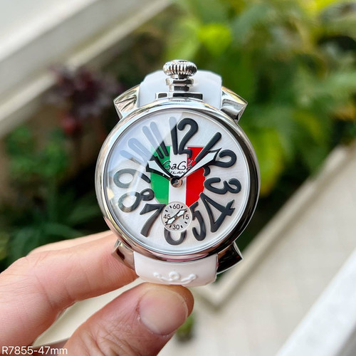 GAGA MILANO PRATA BRANCO BORRACHA 47MM | Relógio Primeira