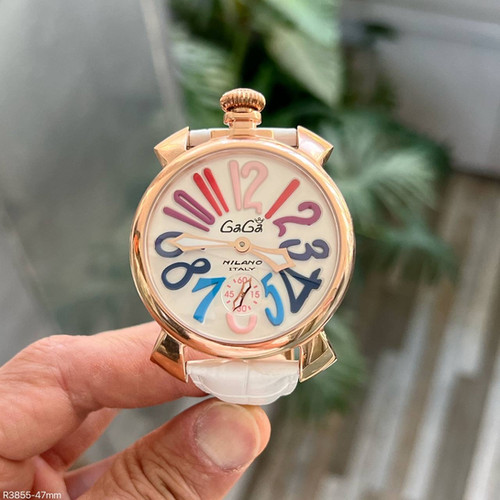 GAGA MILANO ROSE BRANCO COURO 47MM | Réplicas de Relógios