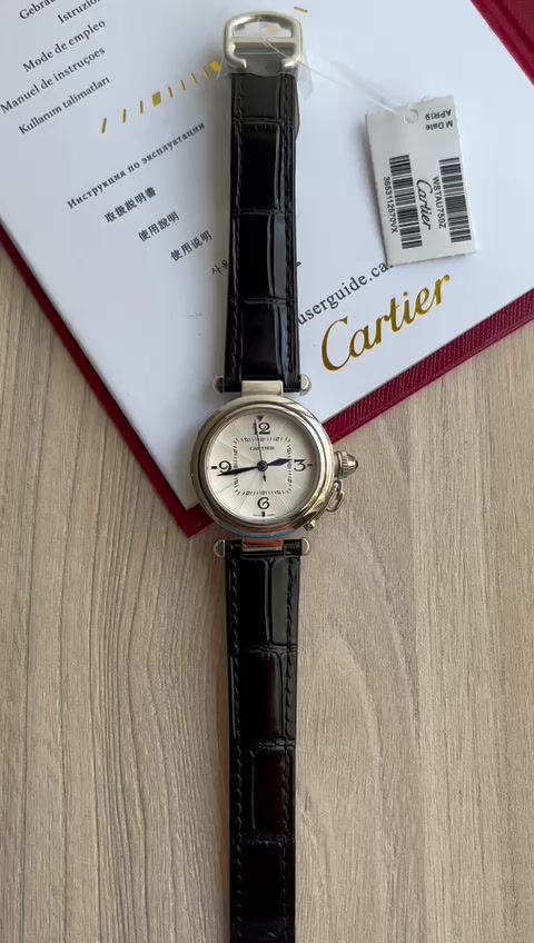 Miniatura: CARTIER PASHA PRATA COURO 32MM FEMININO