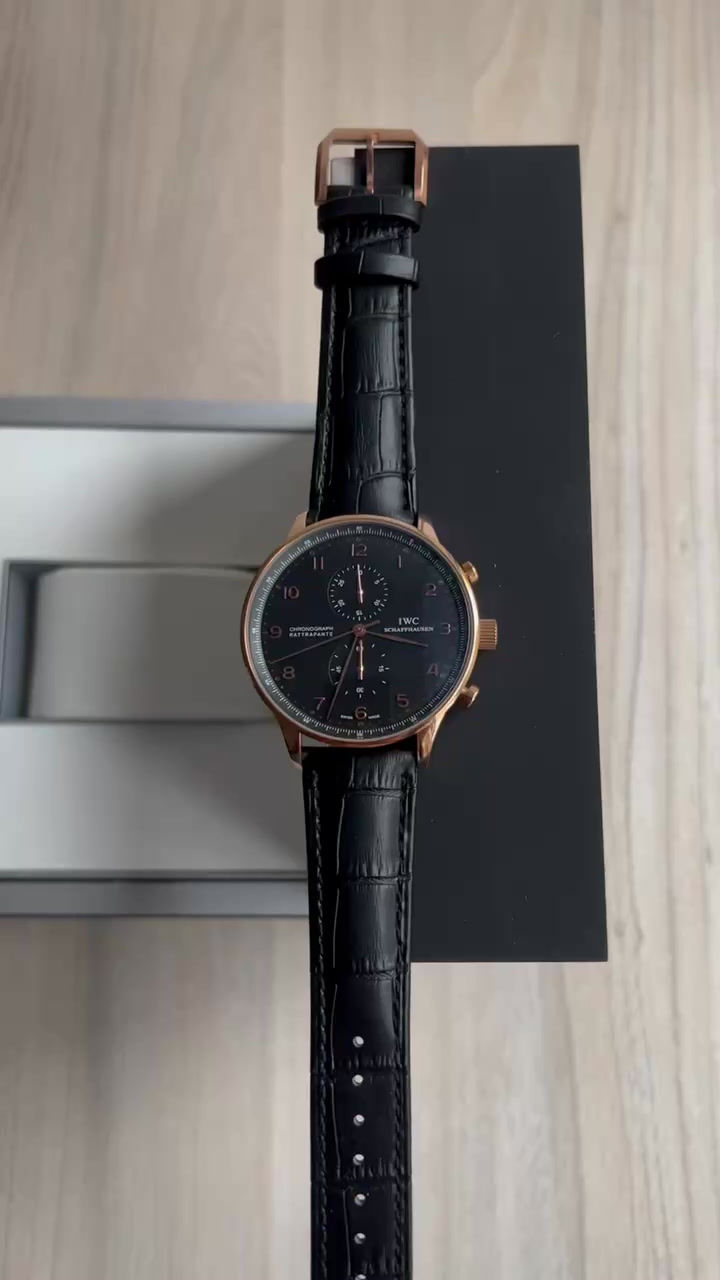Miniatura: IWC PORTUGUESE ROSE PRETO COURO 46MM