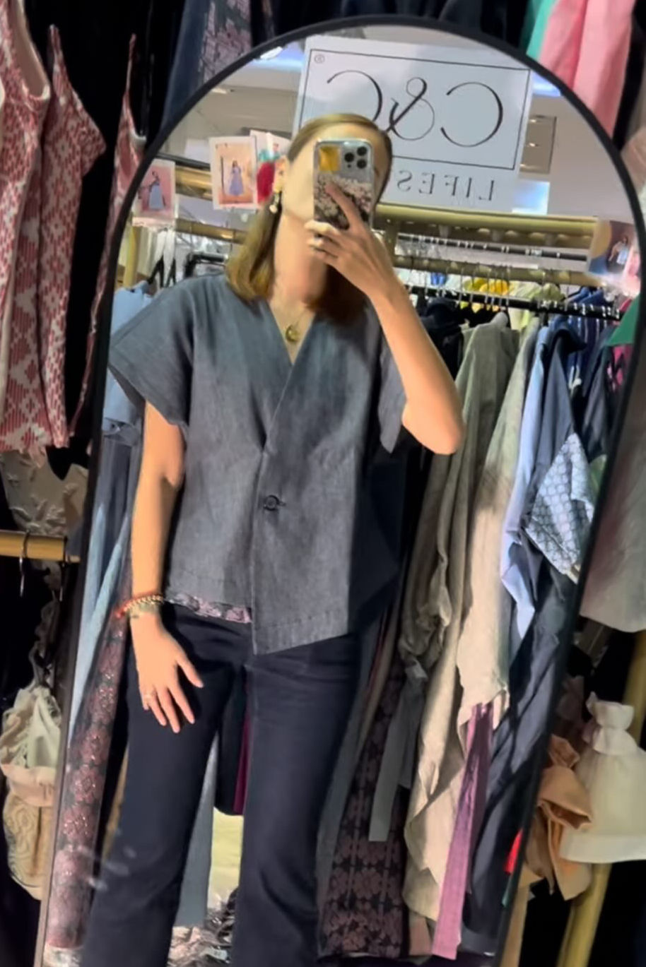 Thumbnail: Leona Denim Top  With Inaul Bangsangmoro Purple Accent