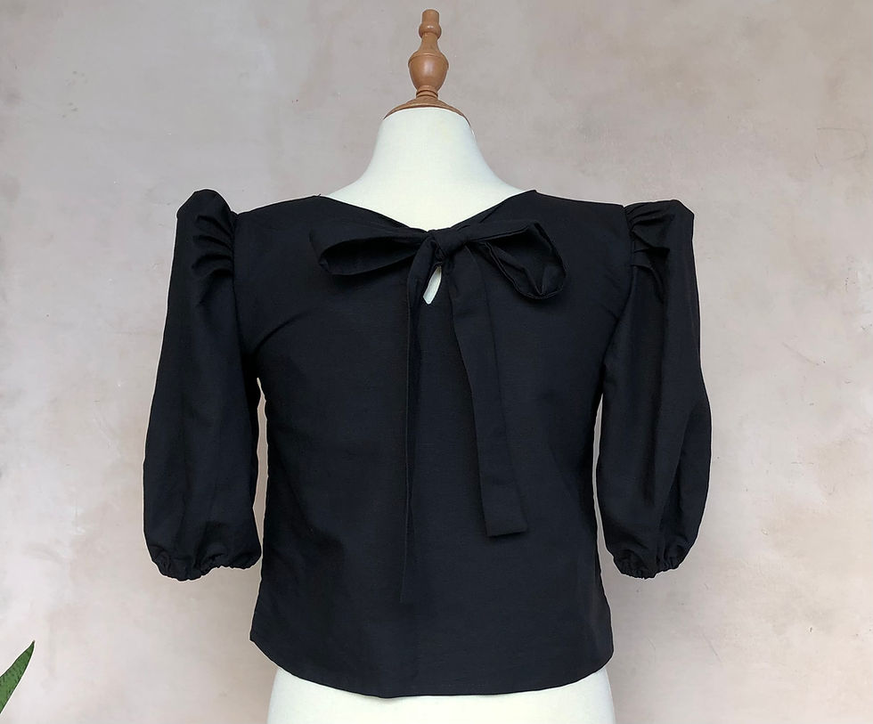 Thumbnail: Beloved Solid Linen Black Top with Ribbon