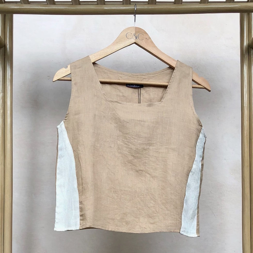 Thumbnail: Creativity Top-Solid Linen Brown with Kantarines Beige Accent