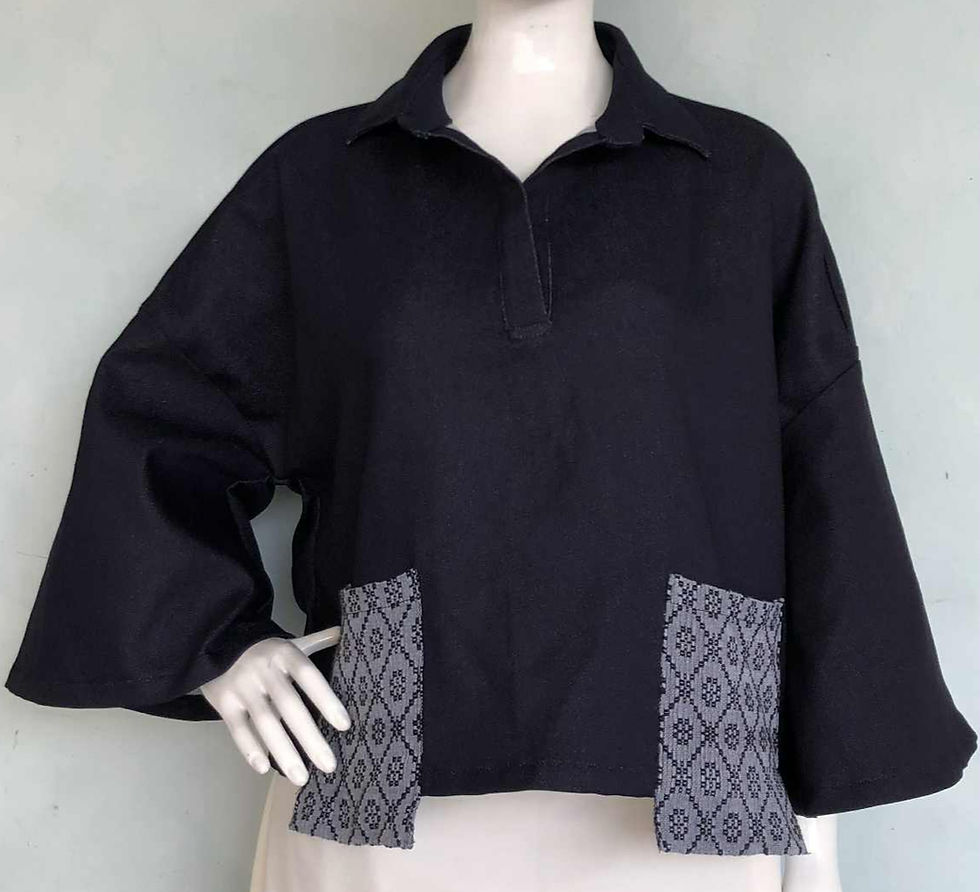 Thumbnail: Luisa denim top  with Ovelap pocket black diamond floral kundiman-Free size