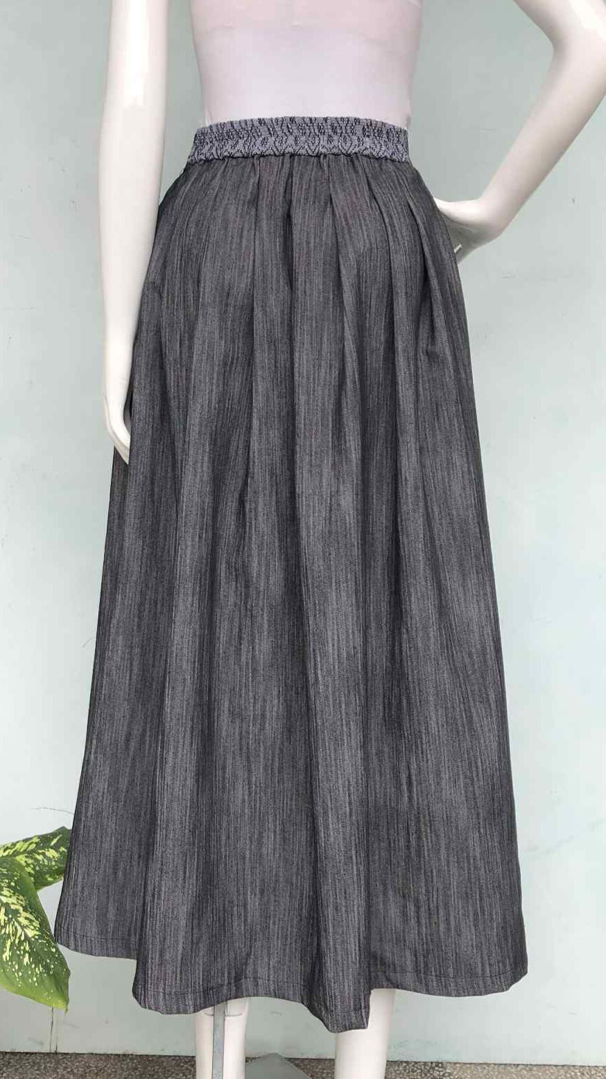 Thumbnail: Kween Denim Stripes Maxi Skirt with Kundiman Floral  Accent