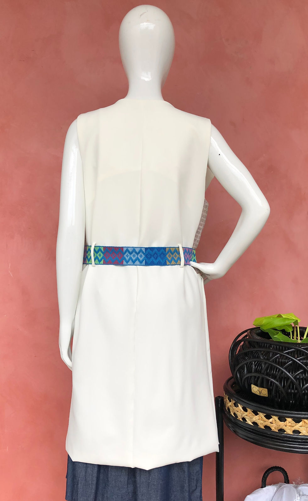 Thumbnail: Haven Long Vest White with Belt