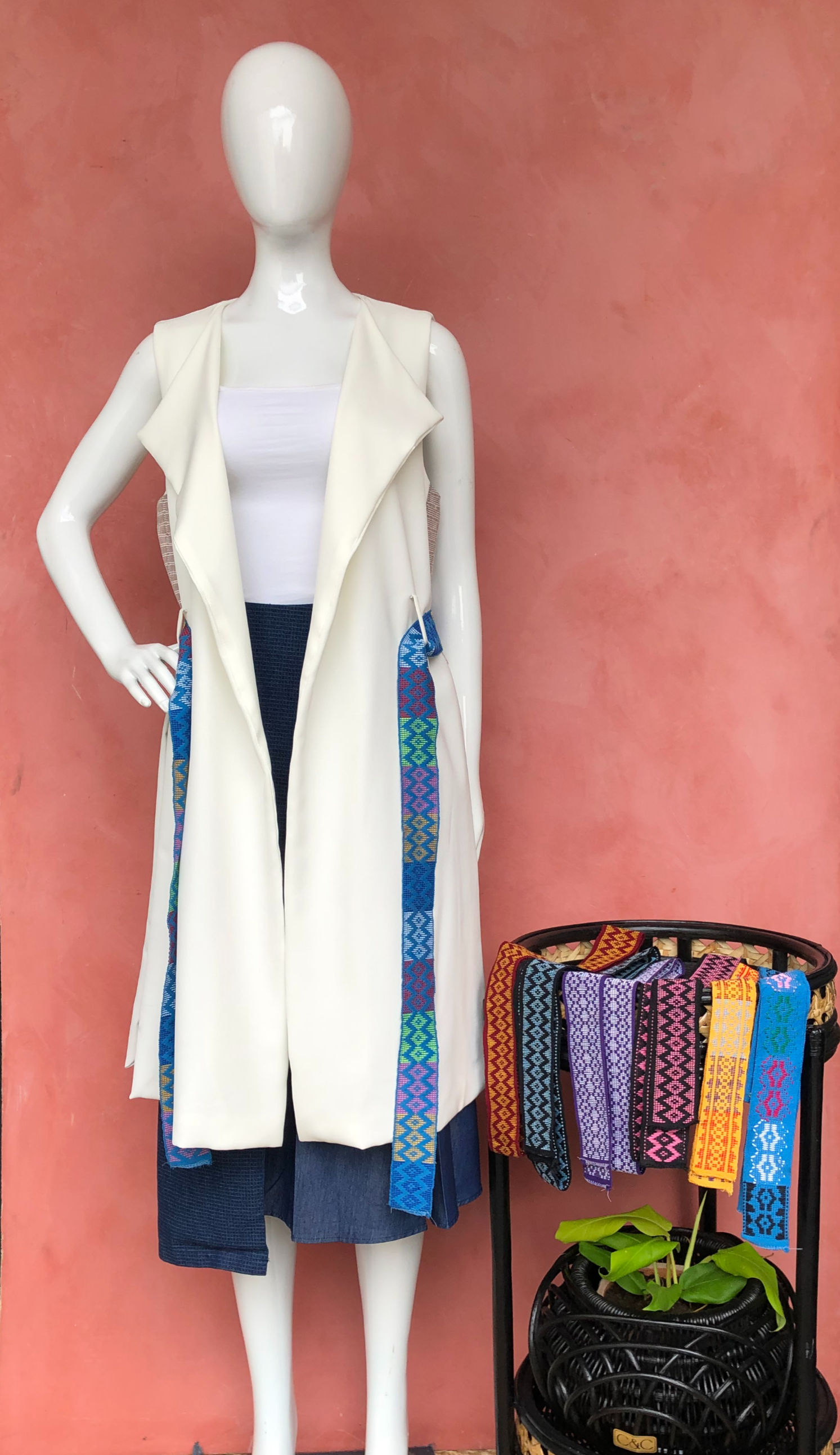 Haven Long Vest White with Belt