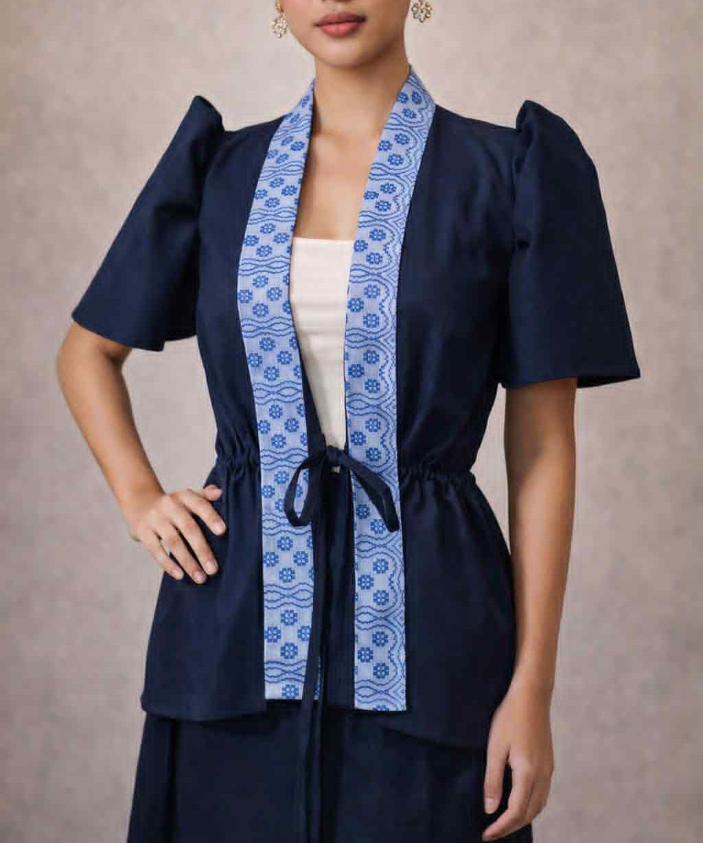 Josefina filipiniana sleeves with Kundiman floral blue accent