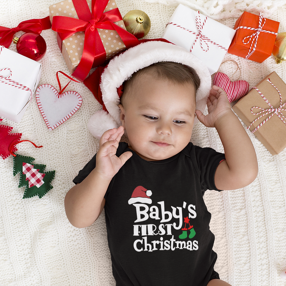 Baby's First Christmas Cap and Stocking Black Onesie