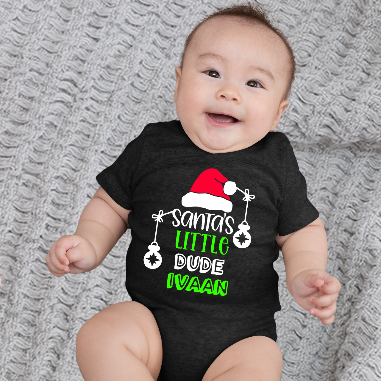 Customised Santa's Little Dude With Cap Black Onesie / Romper / Tshirt