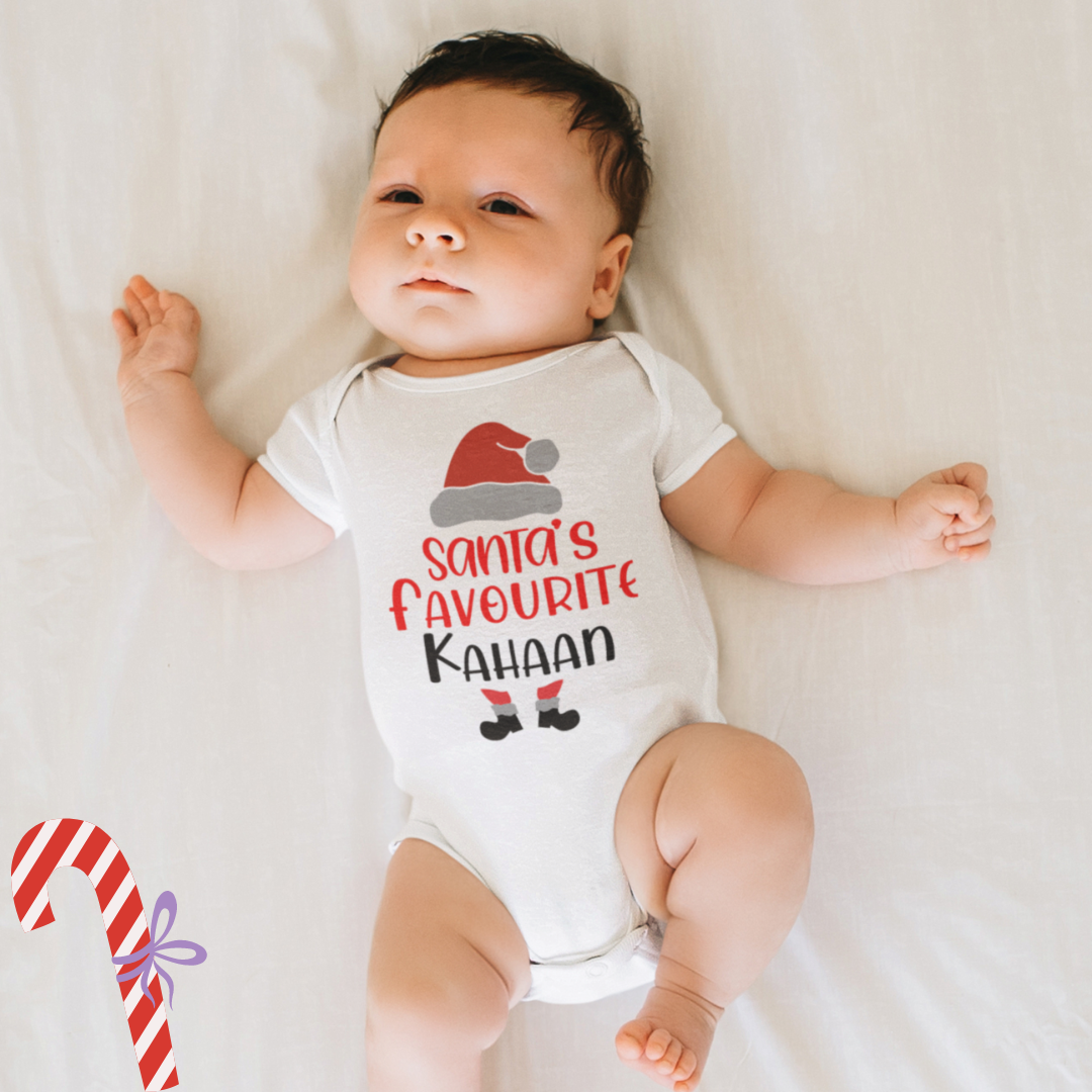 Customised Santa's Favourite Cap Legs White Onesie / Full Romper / Tshirt