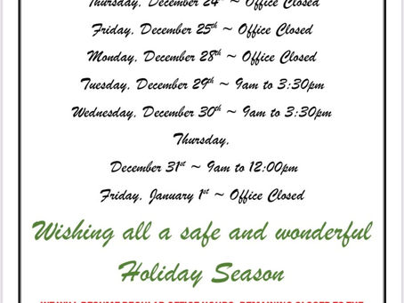 Holiday Hours!