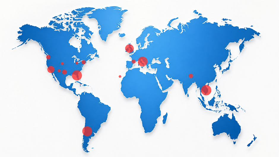 SkyCare Global worldwide service map showing medical escort, patient transport and international travel assistance coverage