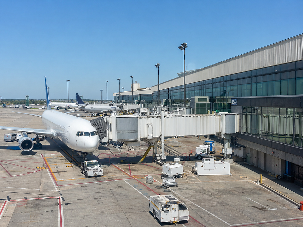 Commercial aircraft at the terminal, part of thousands of available flights for mission planning