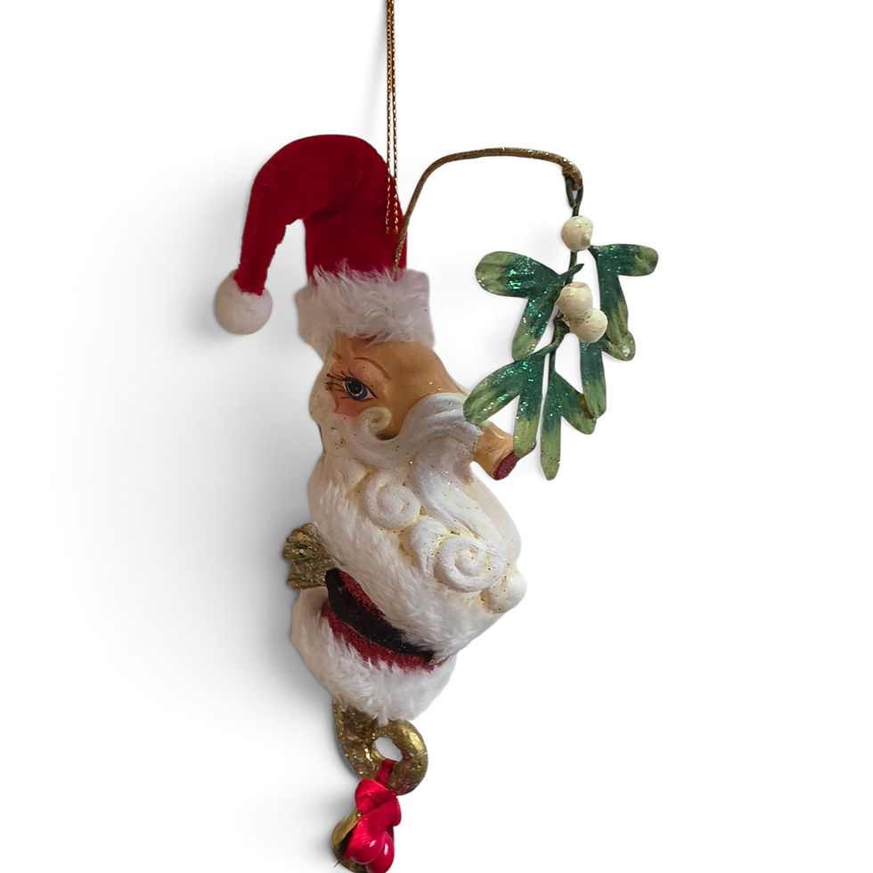 Goodwill Belgium 20cm Santa seahorse tree ornament on white background.