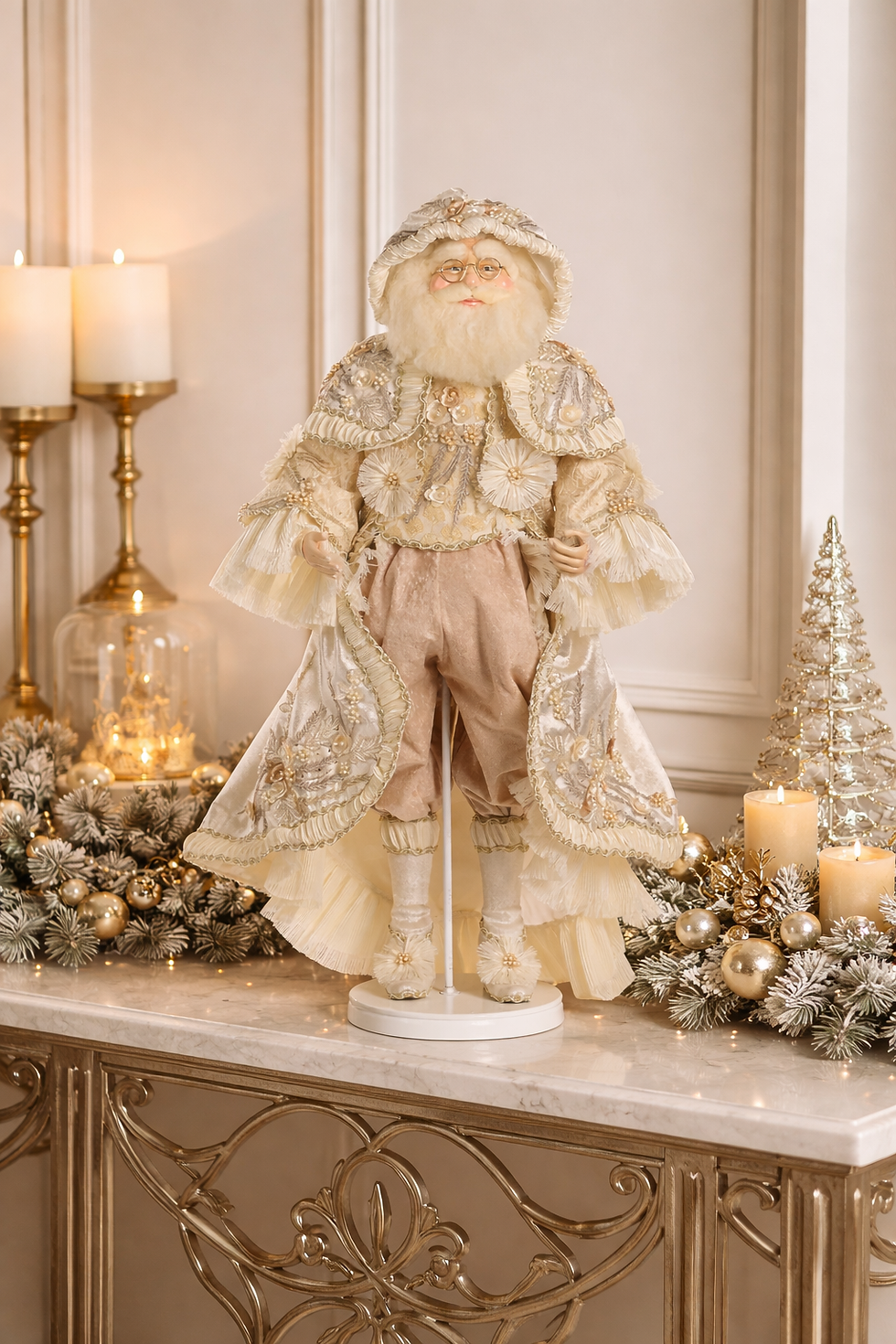 Showcase Goodwill Luxurious Cream and Gold Santa Display