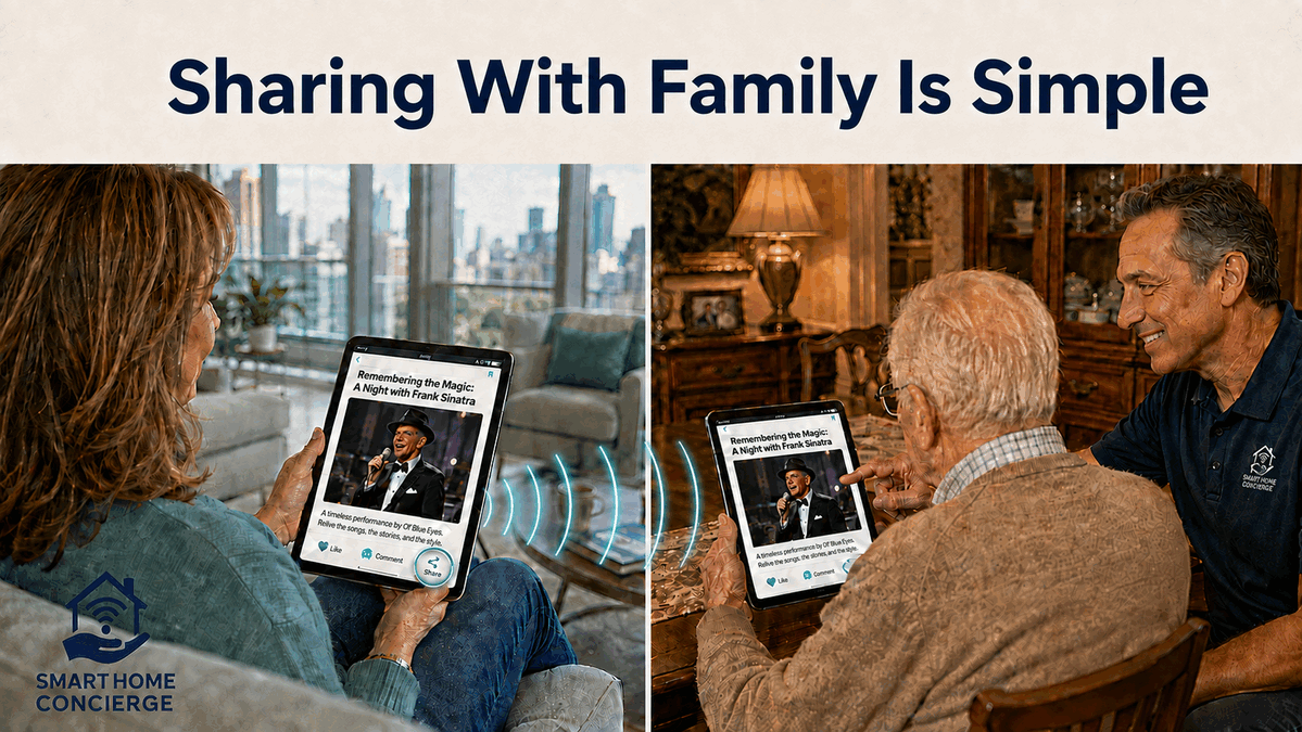 Enjoying a cherished moment together, a daughter shares a video of her dad's favorite singer through a smart home technology.