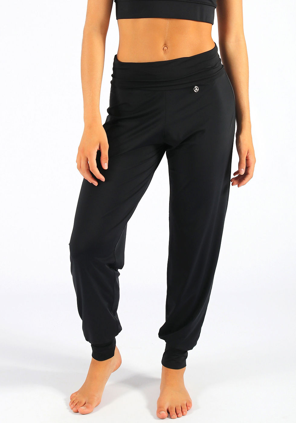Thumbnail: Barely there wide band harem pants - black