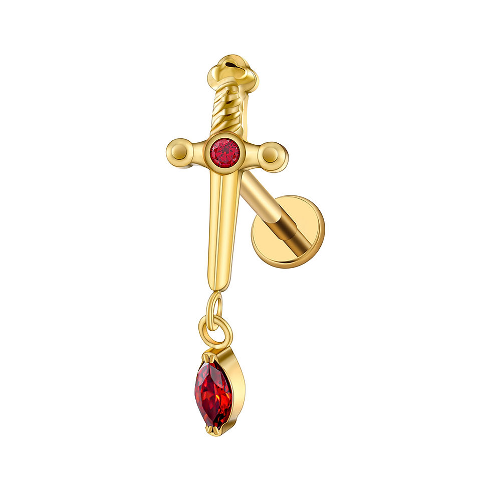 Miniaturbild: Dolch Tropfen - Titan Gold Edelstein Labret Piercing