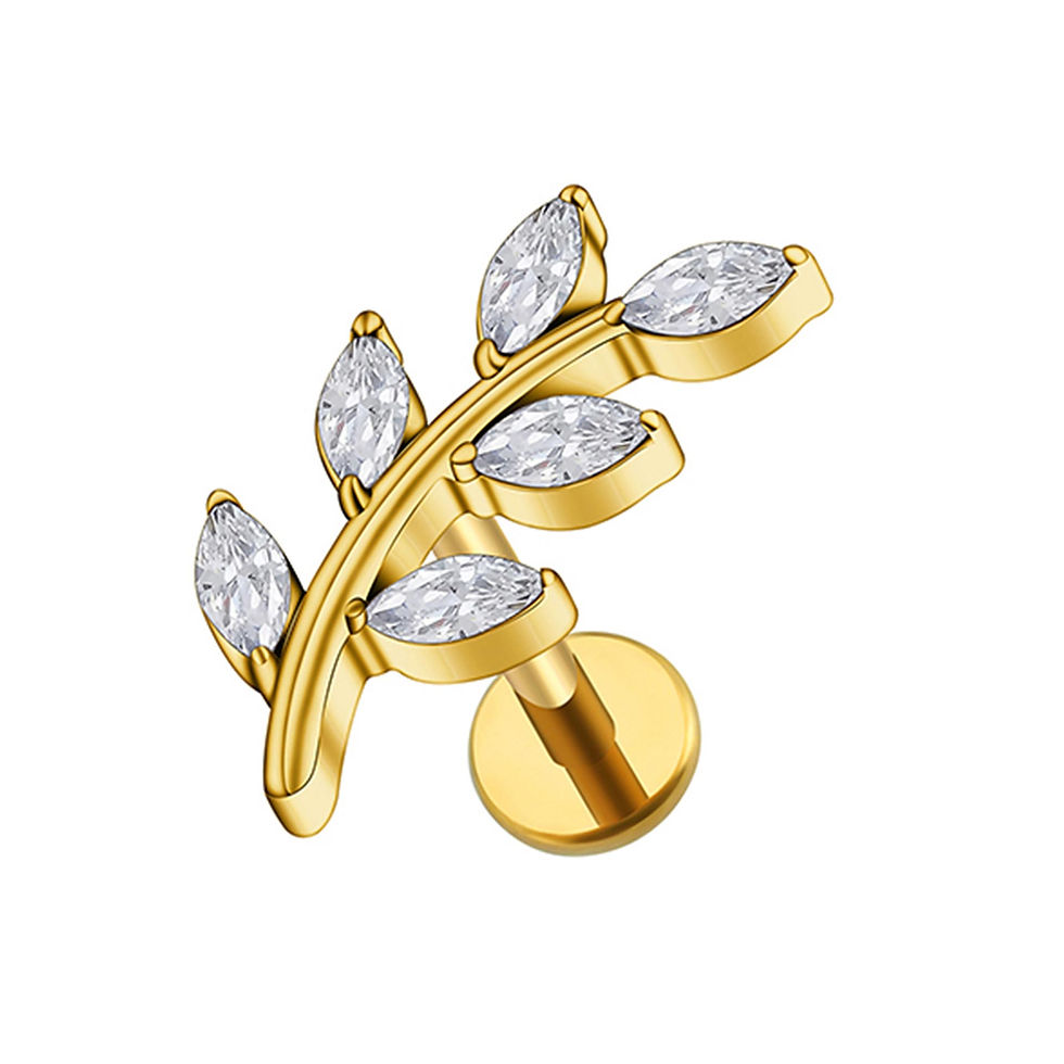 Miniaturbild: Eschenzweig - Titan Gold Edelstein Labret Piercing