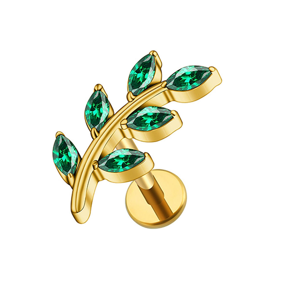 Miniaturbild: Eschenzweig - Titan Gold Edelstein Labret Piercing