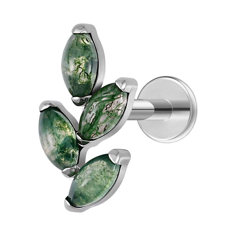Miniaturbild: Mooszweig - Titan Gold Edelstein Labret Piercing