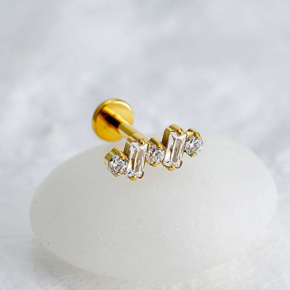 Miniaturbild: Baguette - Titan Gold Edelstein Labret Piercing