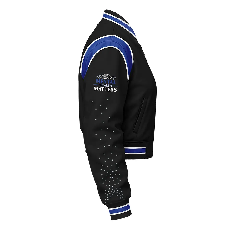 Thumbnail: Ladies Varsity Jacket – RMH Rhinestone Vertical Letter Edition