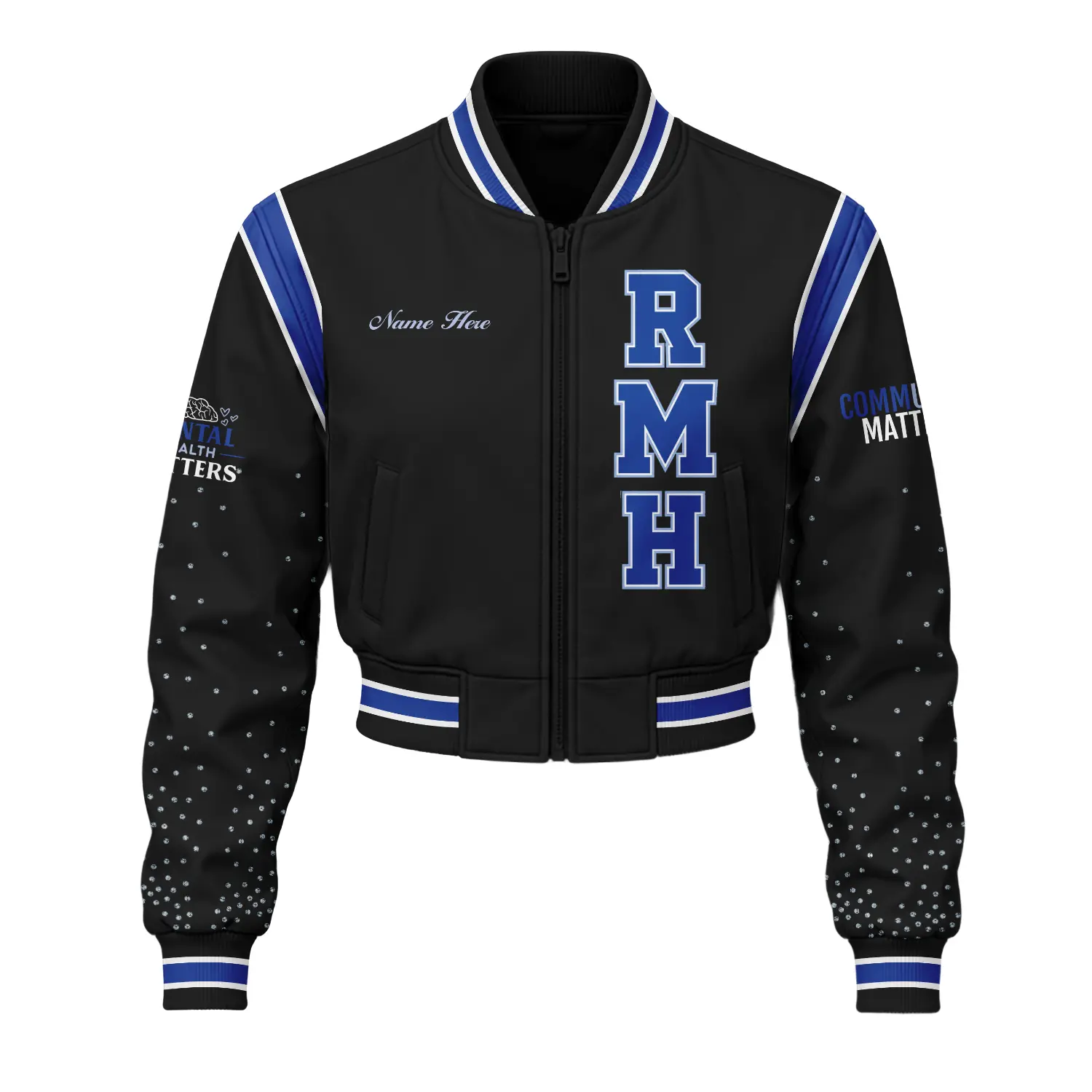 Ladies Varsity Jacket – RMH Rhinestone Vertical Letter Edition