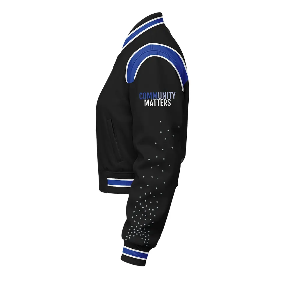 Thumbnail: Ladies Varsity Jacket – RMH Rhinestone Vertical Letter Edition
