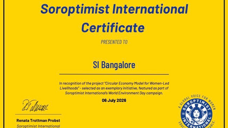 SI Bangalore receives Certificate of Appreciation from Soroptimist International HQ 