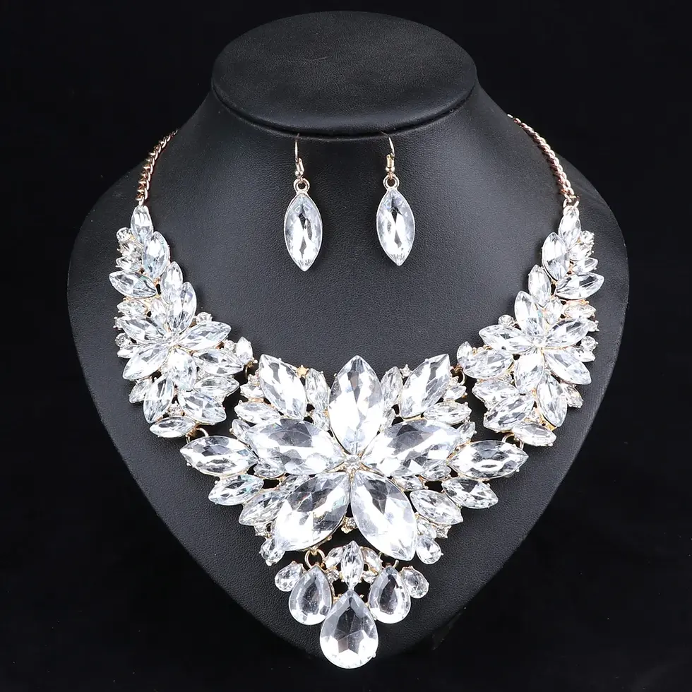 Thumbnail: Blue Flames Bridal Necklace With Earrings