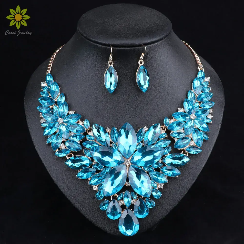 Blue Flames Bridal Necklace With Earrings