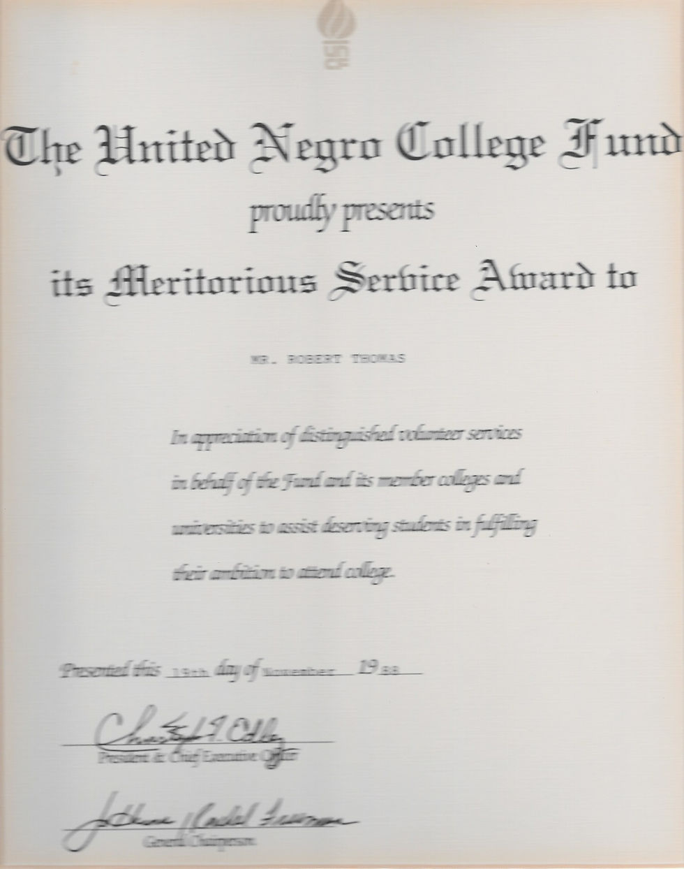 UNCF Meritorius Service Award