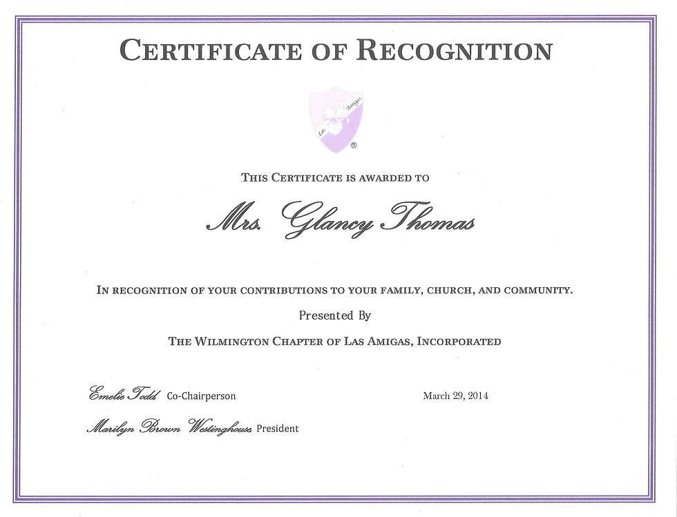 Las Amigas Honoree Certificate