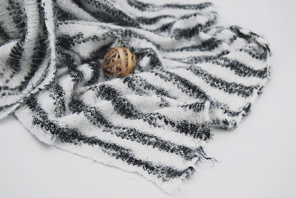 Thumbnail: Black & White Cosy Fluffy Knit 2-tone ANGOLA STRIPE Fabric
