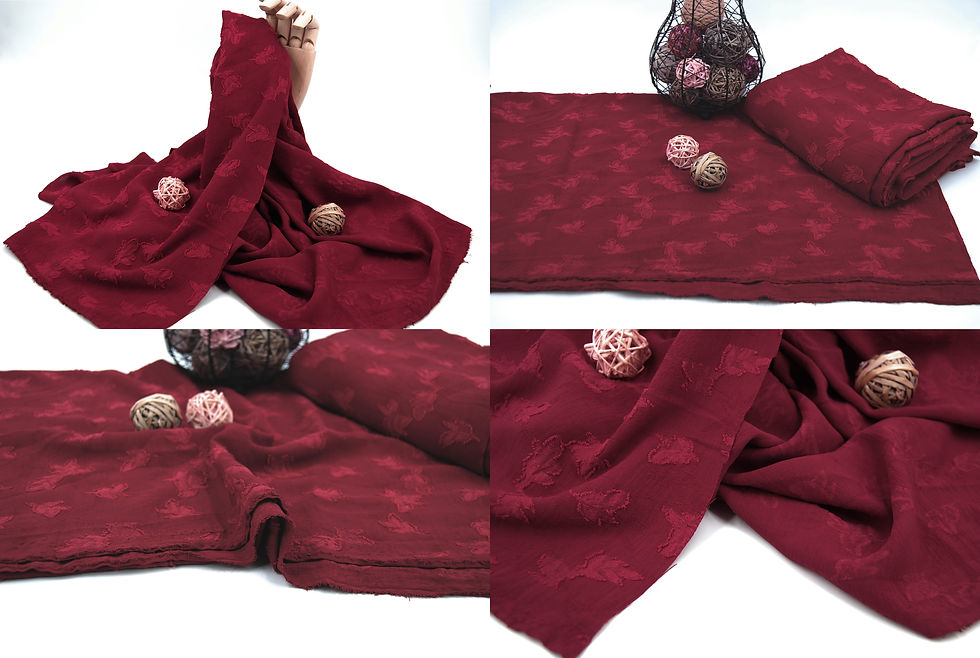 Thumbnail: BURGUNDY Floral Pattern WOVEN Jacquard HUE Fabric by the yard