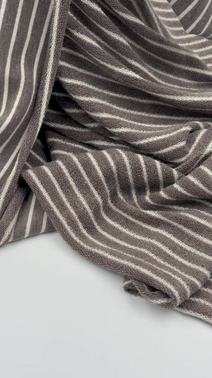 Thumbnail: TAN Brown & Ivory Striped Yarn Dyed French TERRY Fabric by the yard