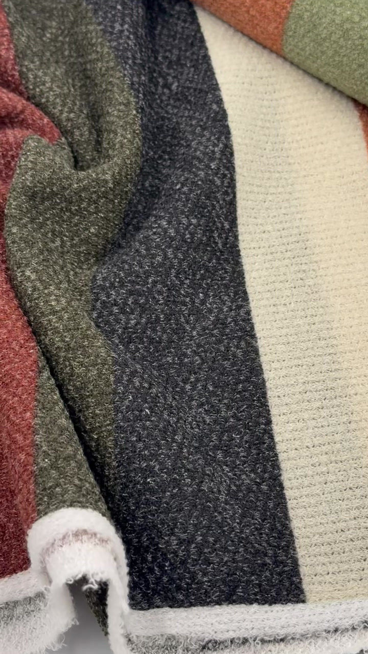 Thumbnail: Brown & Olive Combo Thermal Striped Sweater Knit “MAKARONG PRINT” fabric by the