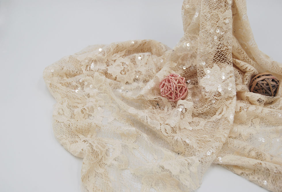 Thumbnail: NUDE Nylon Raschel Floral LACE with Clear Sequins Fabric