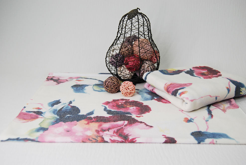 Ivory FRENCH TERRY FLOWER Print Fabric by the yard