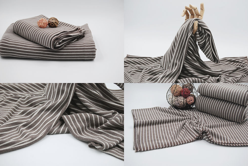 Thumbnail: TAN Brown & Ivory Striped Yarn Dyed French TERRY Fabric by the yard