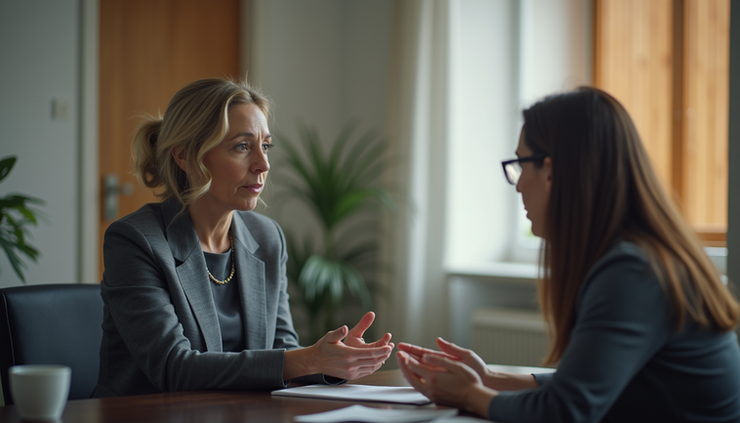 Close-up view of a counselor conducting a therapy session with a drug court participant