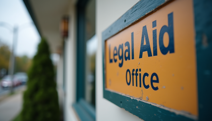 Close-up view of legal aid office sign on a building